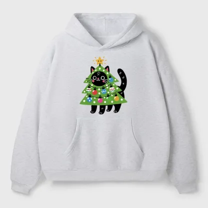 Tokyo-Tiger Christmas Tree Cat Aldult Fleece Hoodie