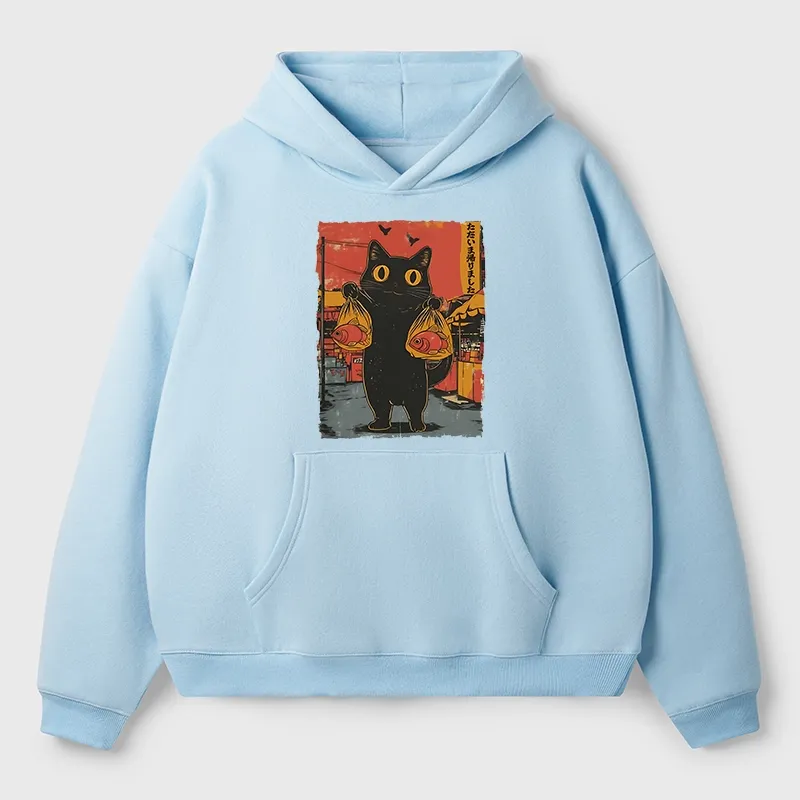 Tokyo-Tiger Cat Fishing Japanese Aldult Fleece Hoodie