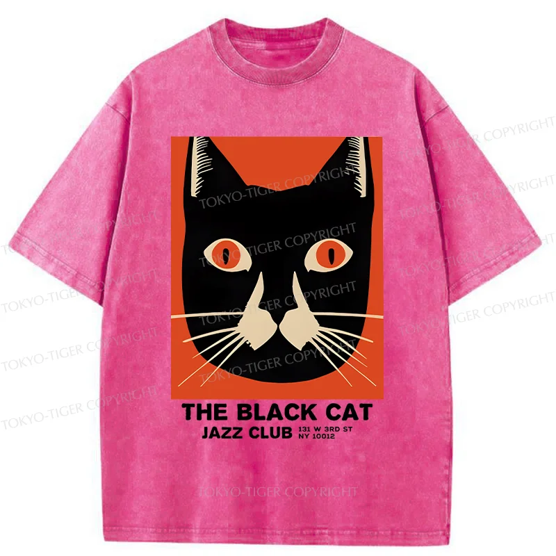 Tokyo-Tiger Minimalist Black Cat Washed T-Shirt