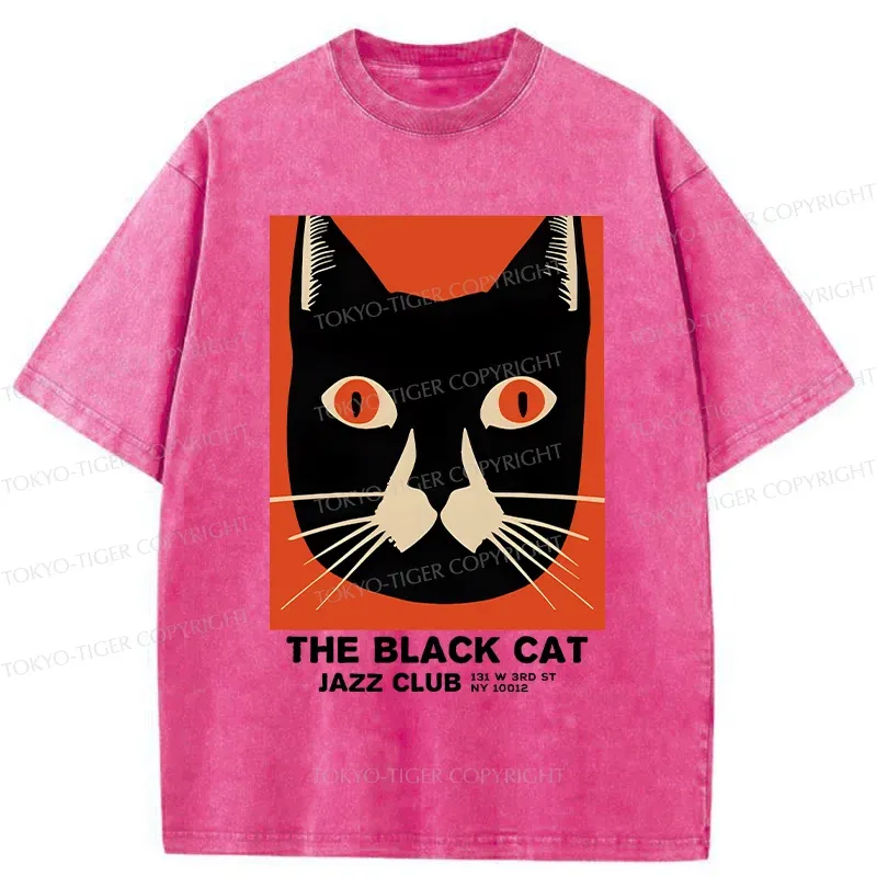 Tokyo-Tiger Minimalist Black Cat Washed T-Shirt Sale