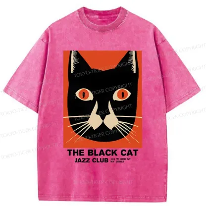 Tokyo-Tiger Minimalist Black Cat Washed T-Shirt
