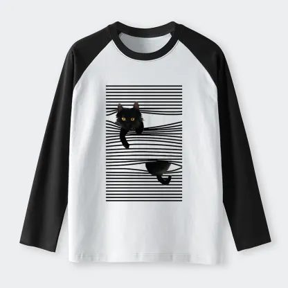 Tokyo-Tiger Cat Scratching Curtain Raglan Long Sleeve T-shirt