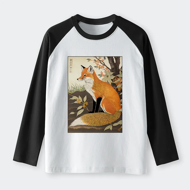 Tokyo-Tiger Ukiyo-e Fox Raglan Long Sleeve T-shirt