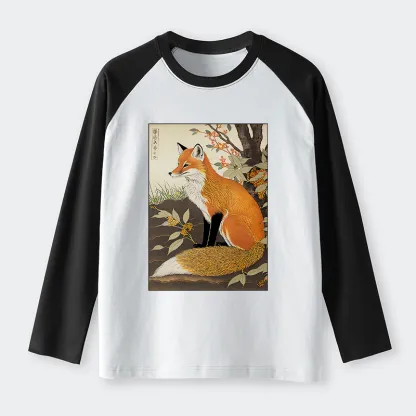 Tokyo-Tiger Ukiyo-e Fox Raglan Long Sleeve T-shirt