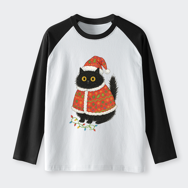 Tokyo-Tiger Cat Wearing Santa Hat Raglan Long Sleeve T-shirt