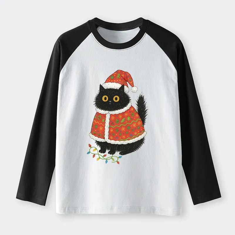 Tokyo-Tiger Cat Wearing Santa Hat Raglan Long Sleeve T-shirt