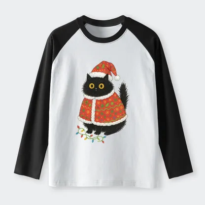 Tokyo-Tiger Cat Wearing Santa Hat Raglan Long Sleeve T-shirt