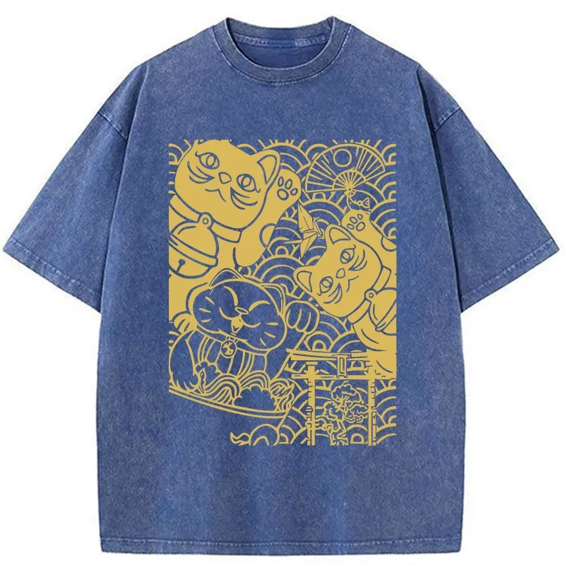 Tokyo-Tiger Lucky Cat Good Luck Washed T-Shirt