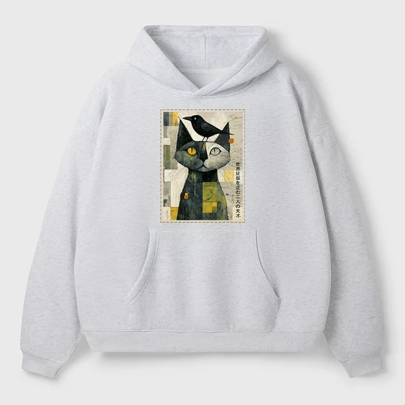 Tokyo-Tiger The Cat And The Crow Are Planning To Rule The World Aldult Fleece Hoodie