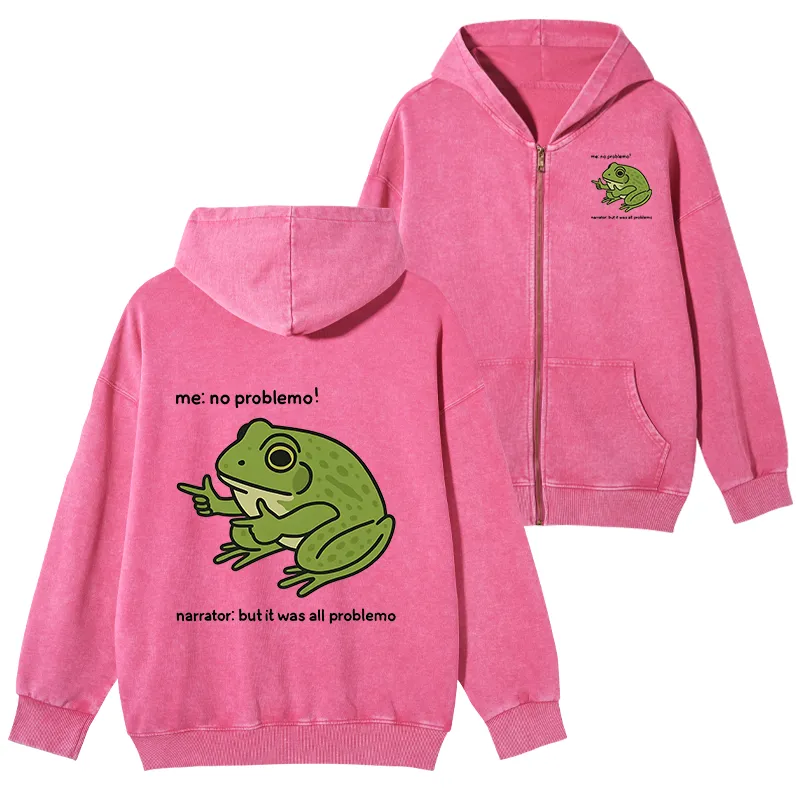 Tokyo-Tiger Stupid Frog Meme Washed Zip Hoodie