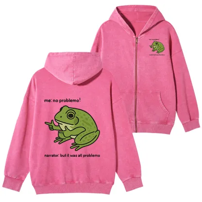 Tokyo-Tiger Stupid Frog Meme Washed Zip Hoodie
