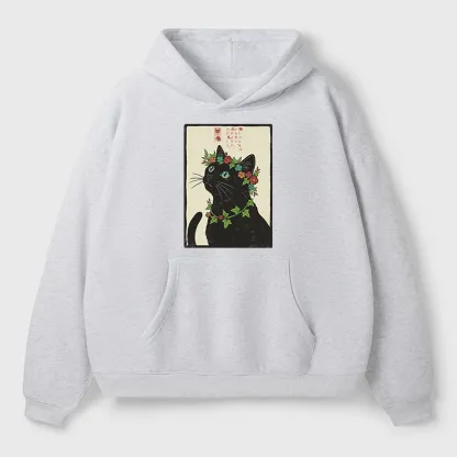 Tokyo-Tiger The Flower-Crowned Cat Aldult Fleece Hoodie