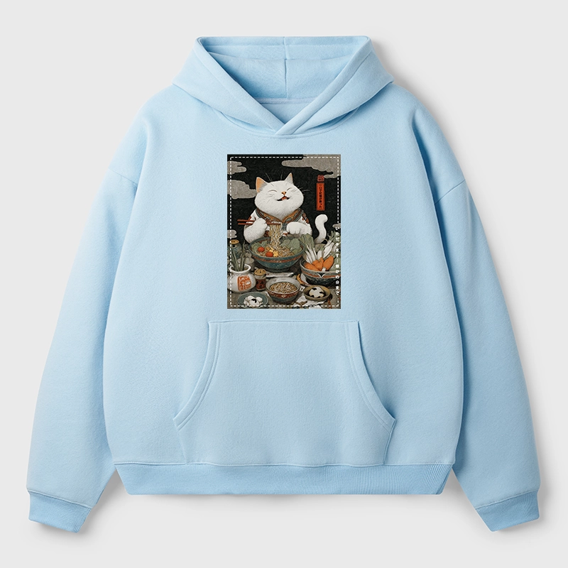 Tokyo-Tiger The Ramen-Loving Cat Aldult Fleece Hoodie