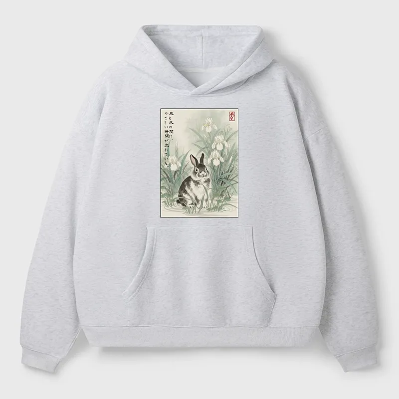 Tokyo-Tiger Little Rabbit Beneath the Blooming Irises Aldult Fleece Hoodie