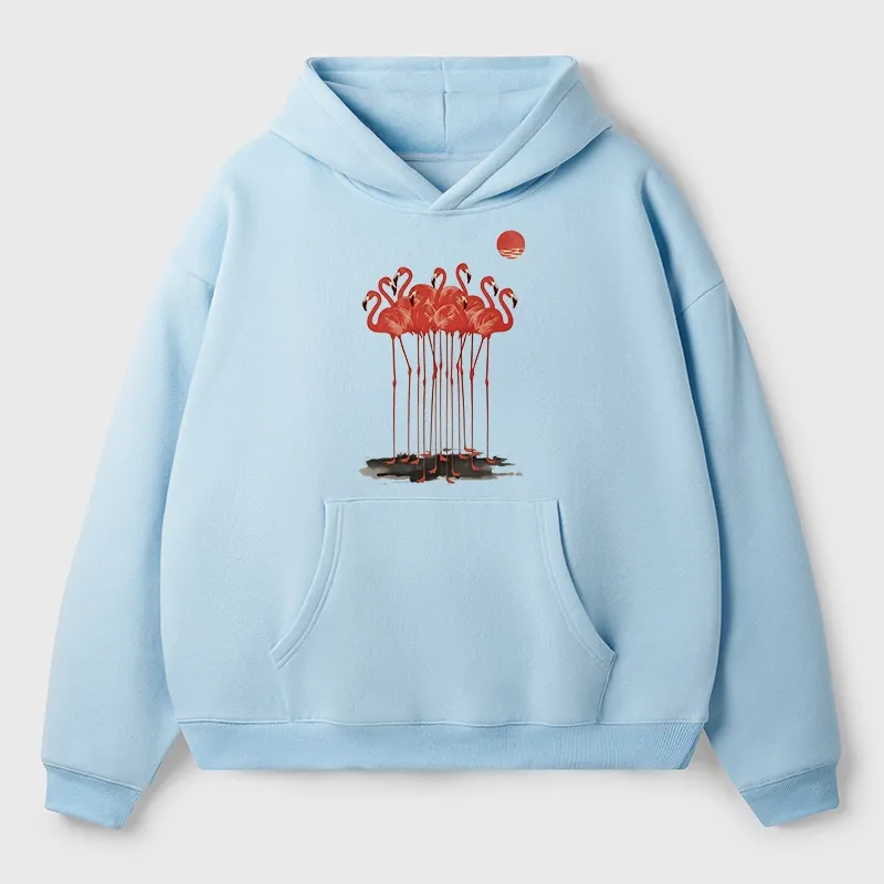 Tokyo-Tiger Flamingos at Dusk Aldult Fleece Hoodie