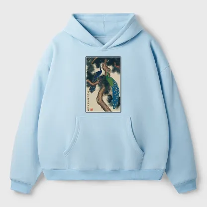 Tokyo-Tiger Peacocks in Snowy Pines Aldult Fleece Hoodie