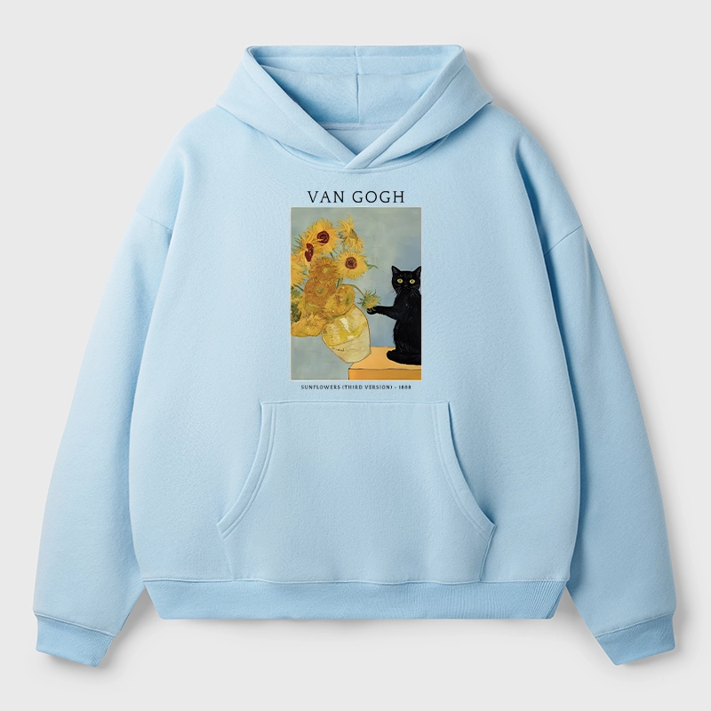 Tokyo-Tiger Black Cat With Sunflowers Aldult Fleece Hoodie