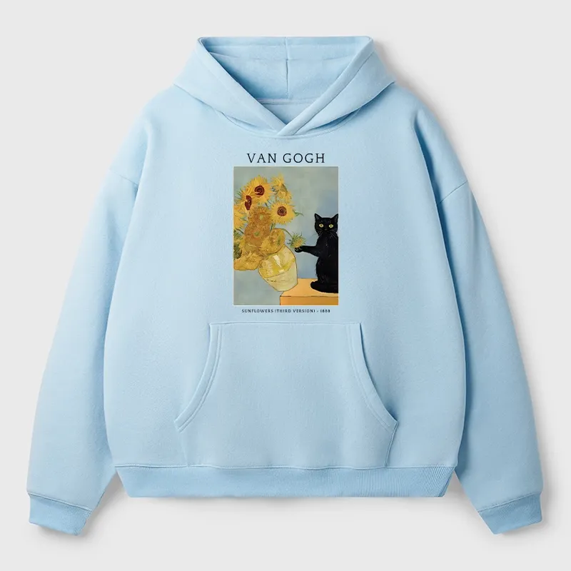 Tokyo-Tiger Black Cat With Sunflowers Aldult Fleece Hoodie