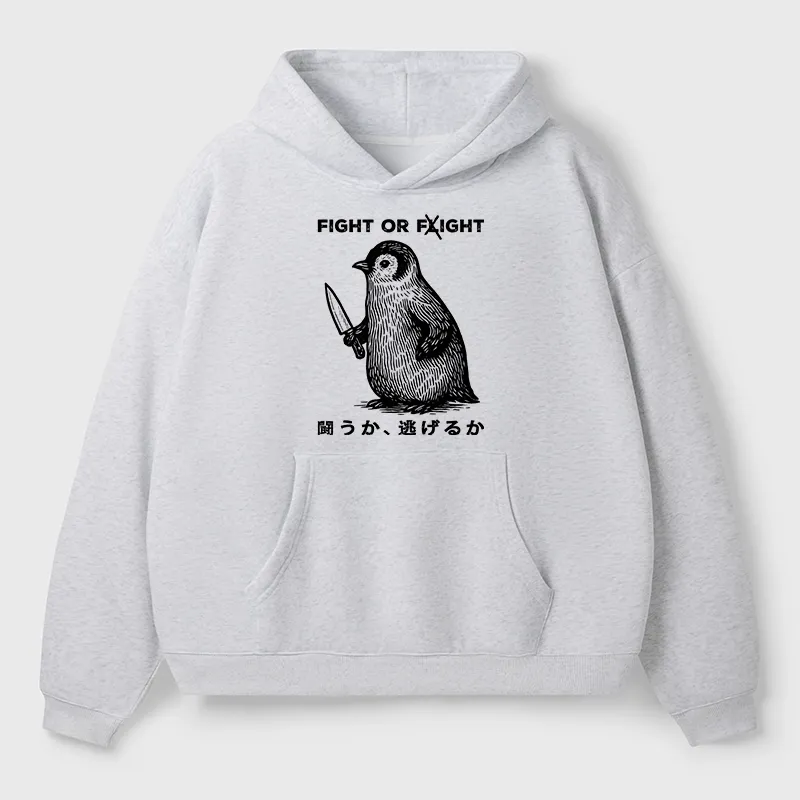 Tokyo-Tiger Funny Fight Or Flight Aldult Fleece Hoodie
