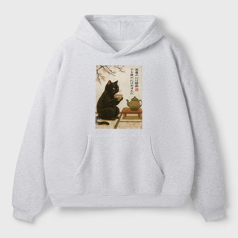 Tokyo-Tiger Tea Time With A Black Cat Aldult Fleece Hoodie