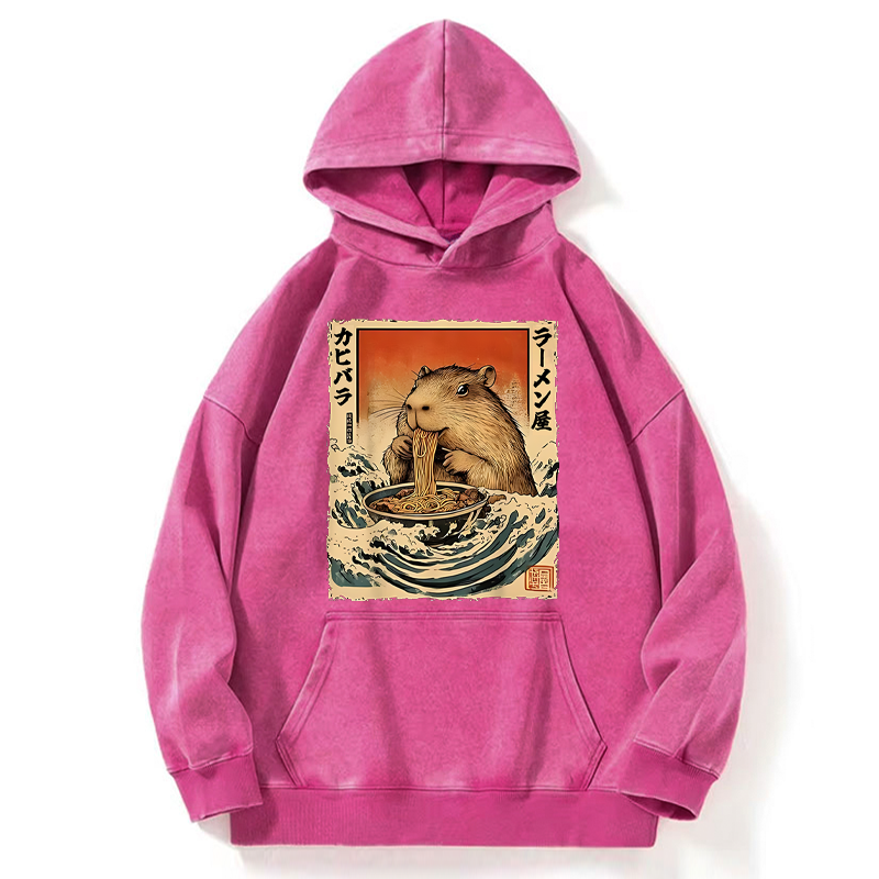 Tokyo-Tiger Hamster Eating Ramen Washed Hoodie