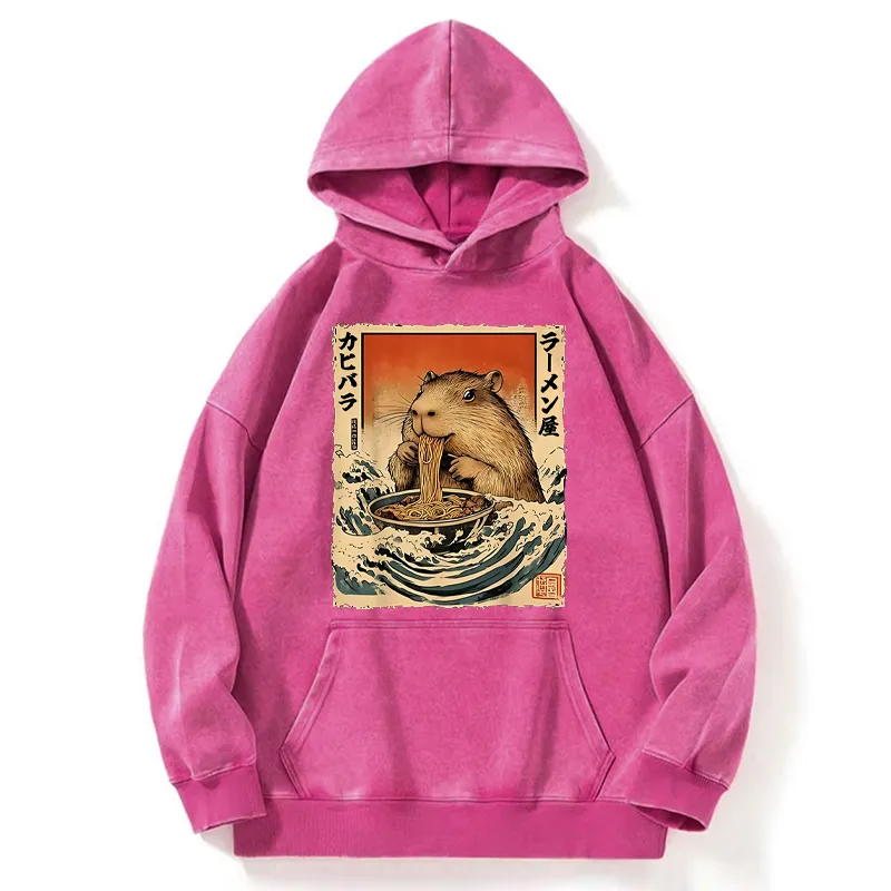 Tokyo-Tiger Hamster Eating Ramen Washed Hoodie