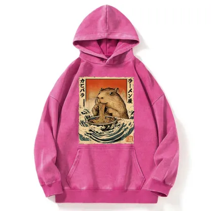 Tokyo-Tiger Hamster Eating Ramen Washed Hoodie