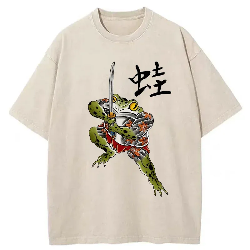 Tokyo-Tiger Scary Frog Samurai Washed T-Shirt