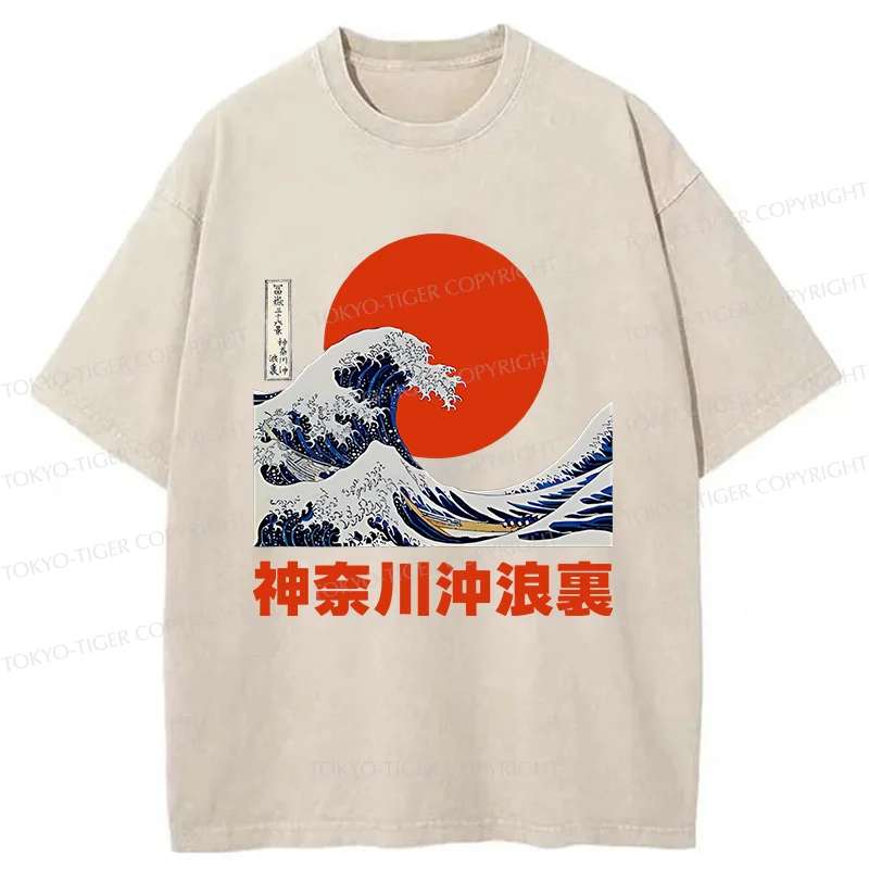Tokyo-Tiger The Great Wave Off Kanagawa Washed T-Shirt