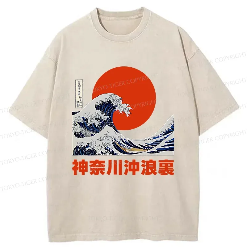 Tokyo-Tiger The Great Wave Off Kanagawa Washed T-Shirt
