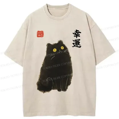 Tokyo-Tiger Lucky Black Cat Washed T-Shirt