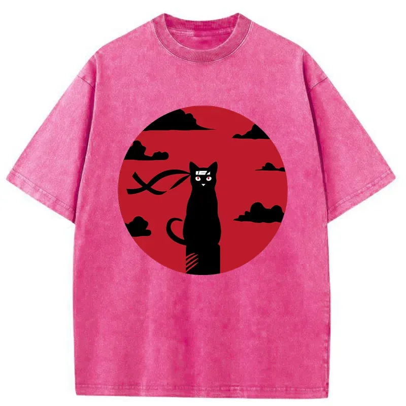 Tokyo-Tiger Ninja Cat In The Dark Washed T-Shirt