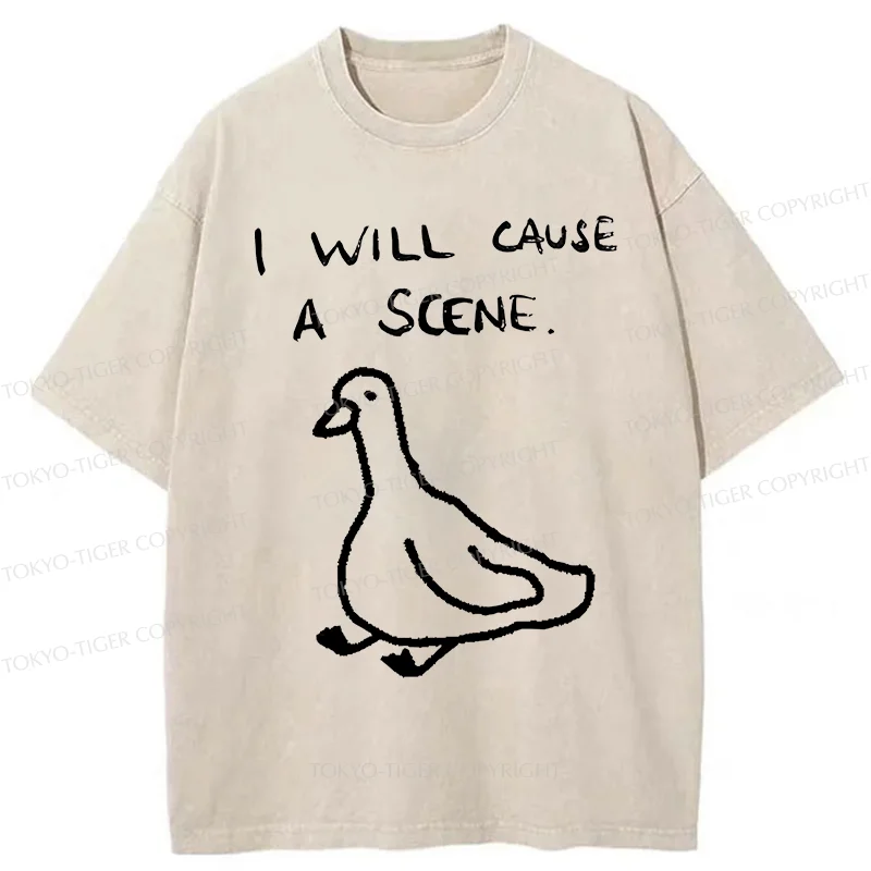 Tokyo-Tiger Stupid Goose Funny Washed T-Shirt