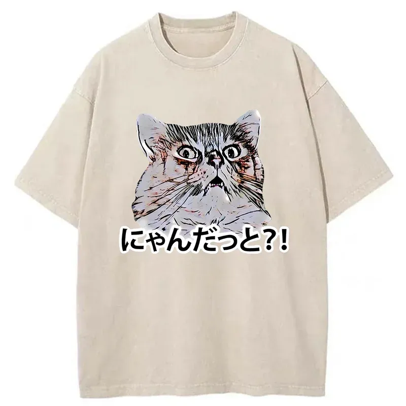 Tokyo-Tiger Angry Japanese Cat Washed T-Shirt