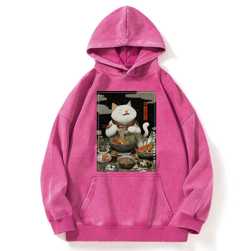 Tokyo-Tiger The Ramen-Loving Cat Washed Hoodie
