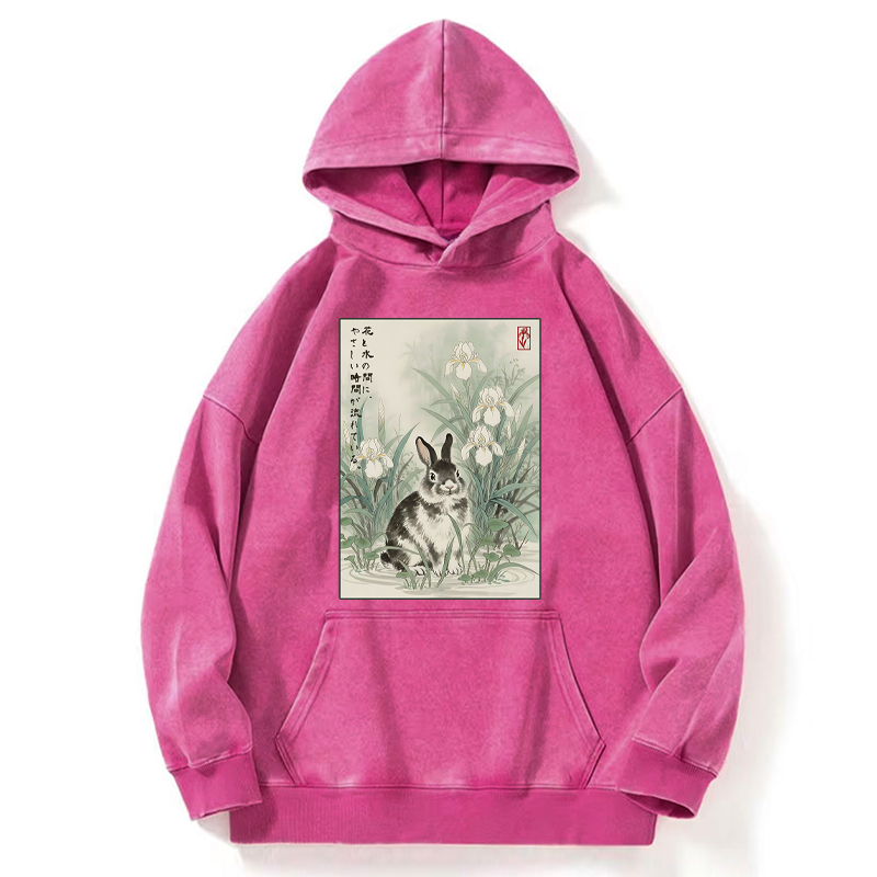 Tokyo-Tiger Little Rabbit Beneath the Blooming Irises Washed Hoodie