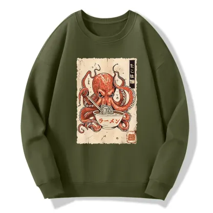 Tokyo-Tiger Retro Octopus Eating Ramen Classic Sweatshirt