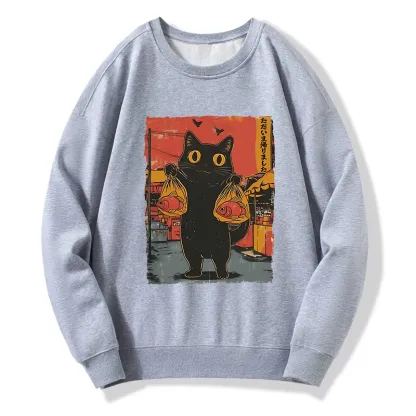 Tokyo-Tiger Cat Fishing Japanese Classic Sweatshirt