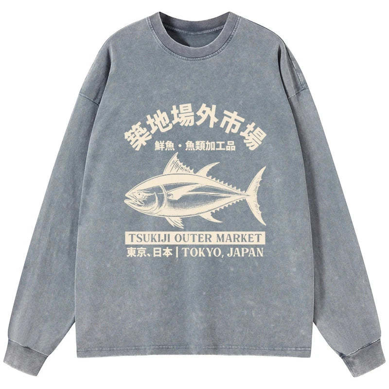 Tokyo-Tiger Sakana Tsukiji Fish Market Washed Long Sleeve T-Shirt