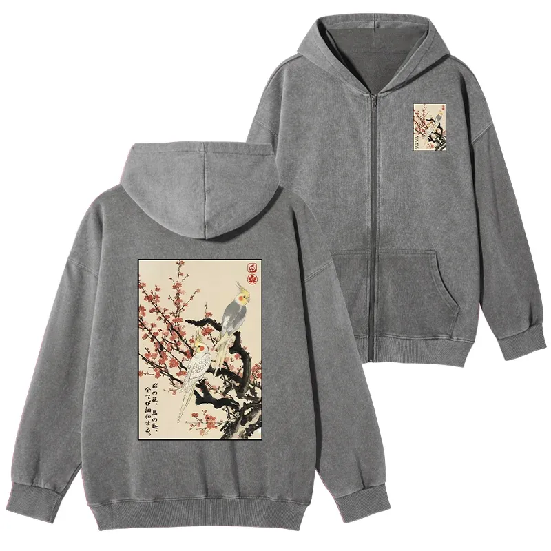 Tokyo-Tiger Whispers of Silent Blossoms Washed Zip Hoodie