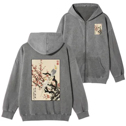 Tokyo-Tiger Whispers of Silent Blossoms Washed Zip Hoodie
