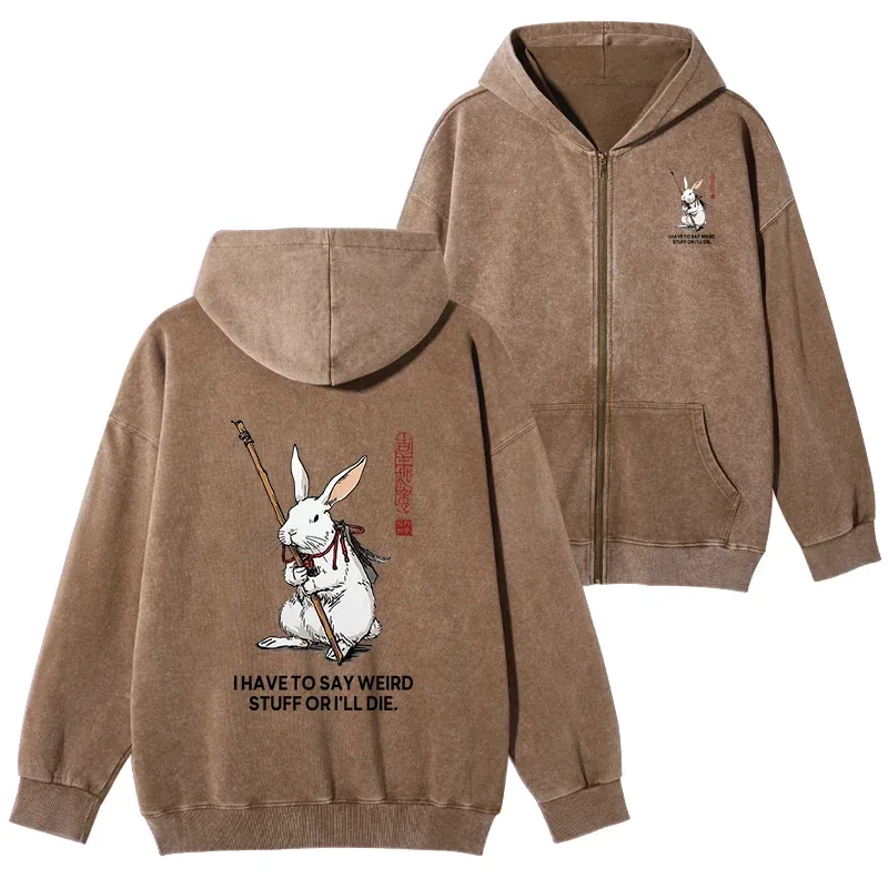 Tokyo-Tiger Rabbit Gotta Say Weird Stuff Or Die Washed Zip Hoodie Sale