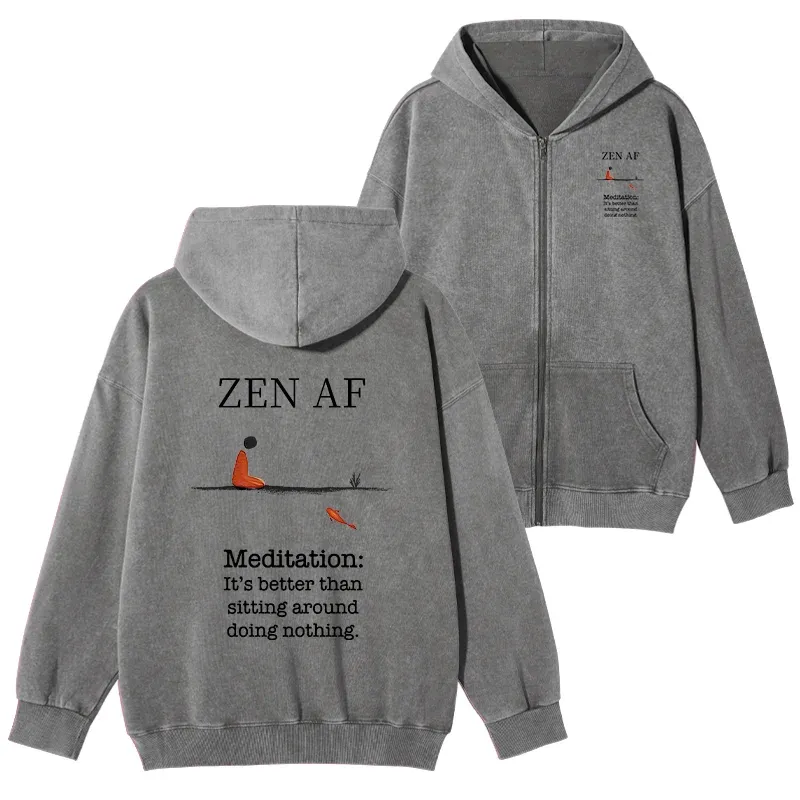 Tokyo-Tiger Zen Vibes Only: The Power of Meditation Washed Zip Hoodie