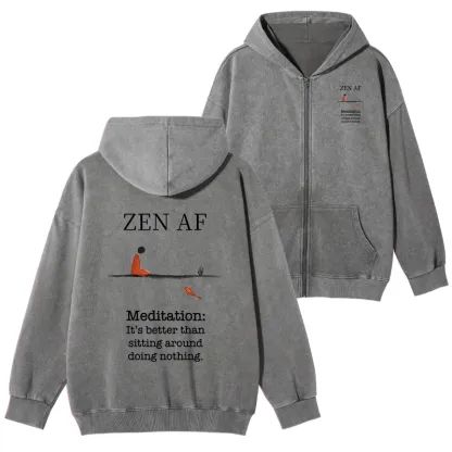 Tokyo-Tiger Zen Vibes Only: The Power of Meditation Washed Zip Hoodie