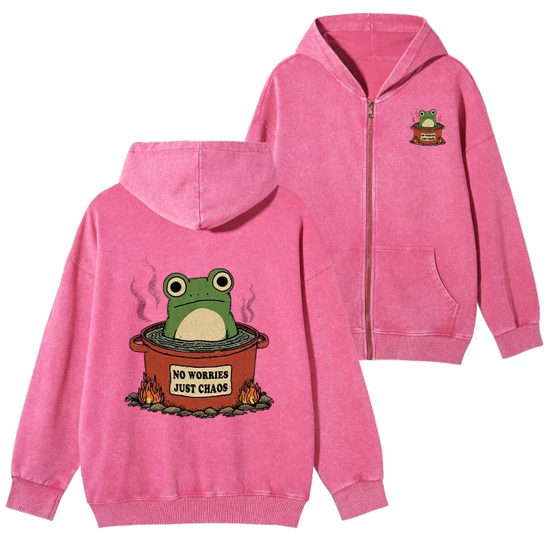 Tokyo-Tiger Frog：No Worries，Just Chaos Washed Zip Hoodie