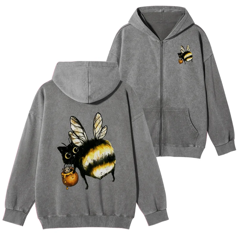 Tokyo-Tiger Cute Catbee Butt Washed Zip Hoodie