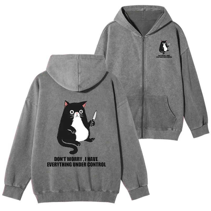 Tokyo-Tiger Cat Said Don't Worry Washed Zip Hoodie