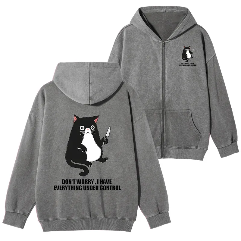 Tokyo-Tiger Cat Said Don't Worry Washed Zip Hoodie