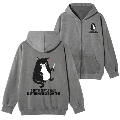Tokyo-Tiger Cat Said Don't Worry Washed Zip Hoodie