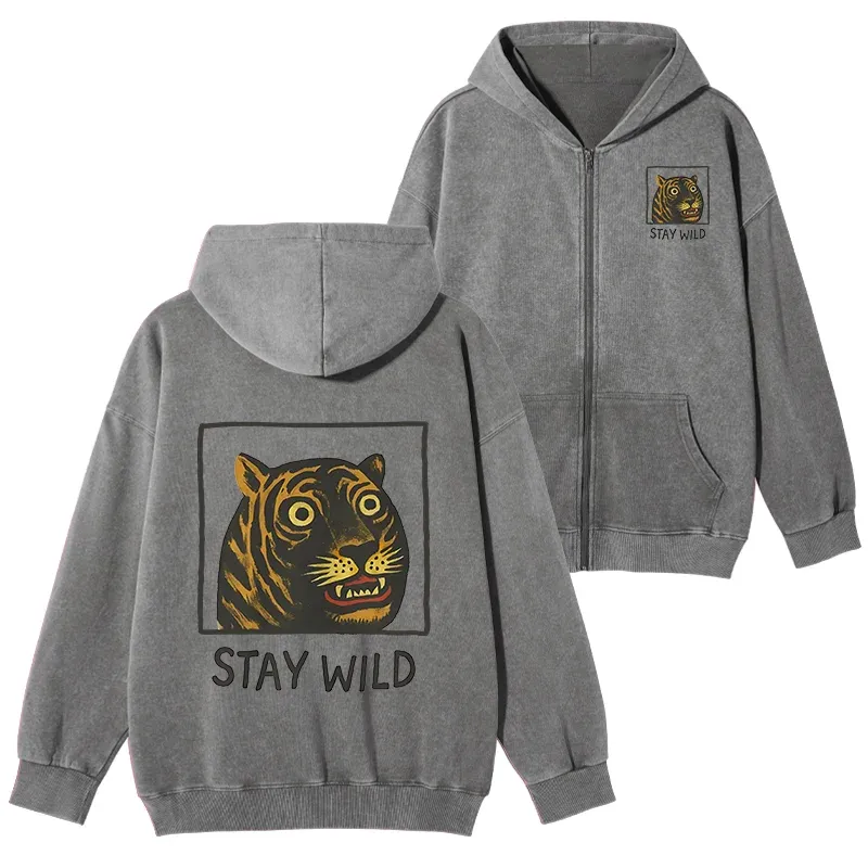Tokyo-Tiger Silly And Cute Tiger Washed Zip Hoodie Sale